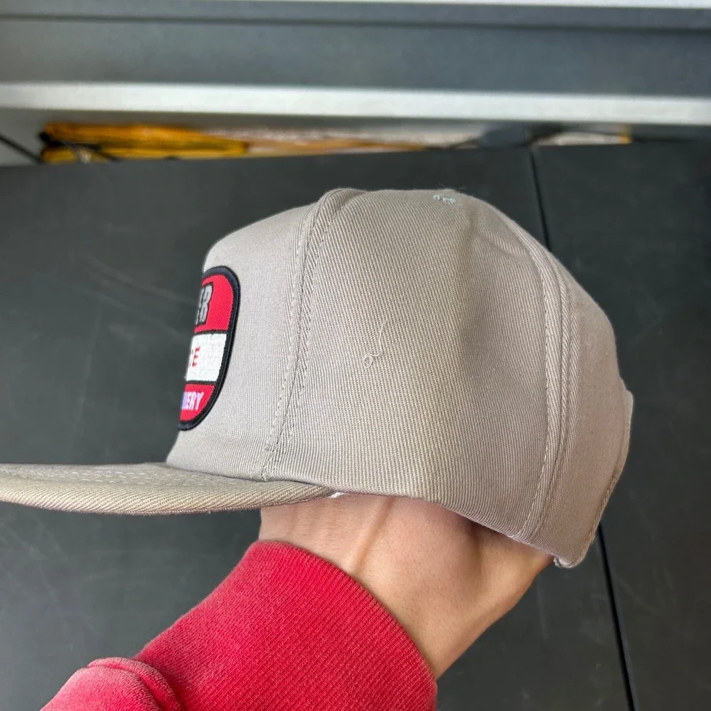 Vintage Silver Service Arnold Machinery Snapback Hat Made in USA Tan Patch Logo